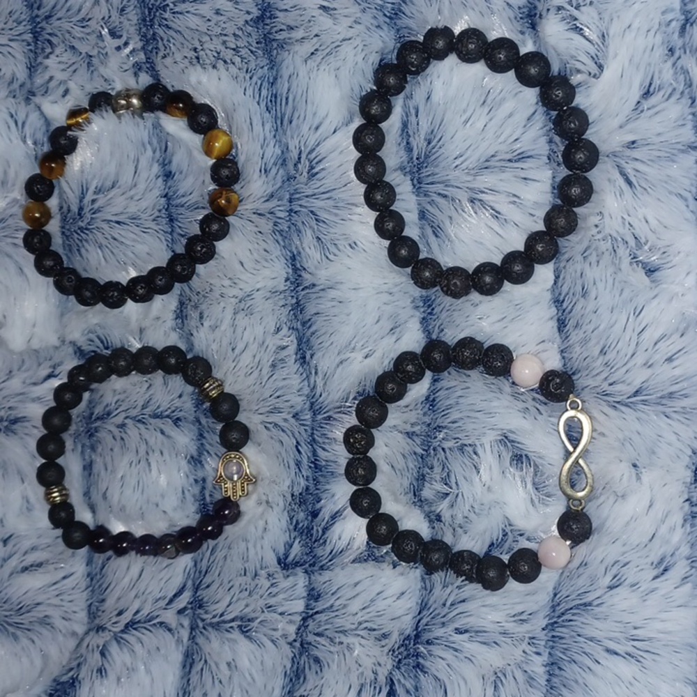 4 Lava Stone Bracelets Set - Standard bracelet size